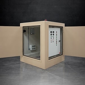 Enclosure for wastewater controls and UV disinfection; multiple doors