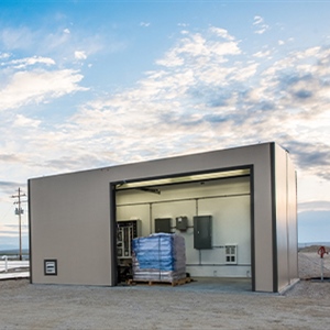 DuraFiber building for wastewater treatment plant with overhead door